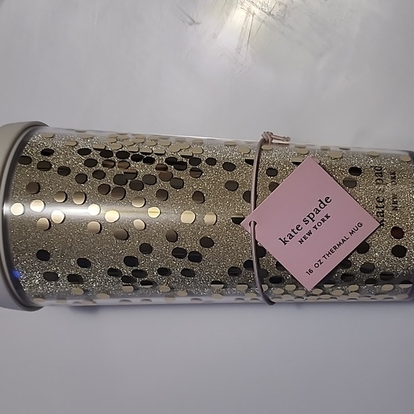 Kate Spade Glitter  16 oz Thermal Mug   Glitter Gold Polka Dots - Picture 3 of 4